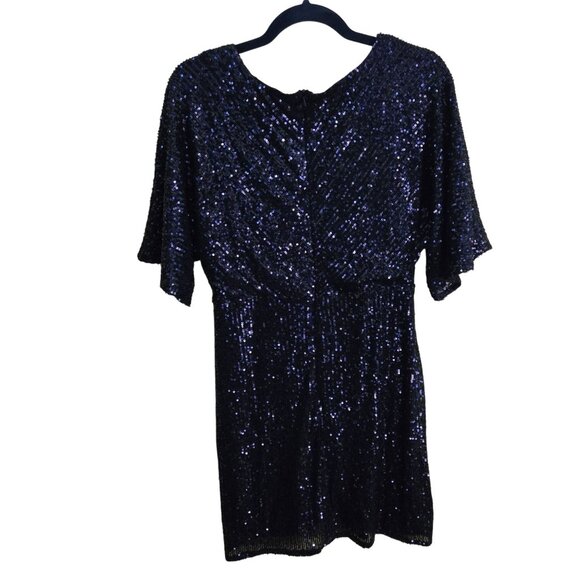 Lulus NWT Weekender Navy Blue Faux Wrap Sequin Mini Dress Size L - Picture 3 of 11